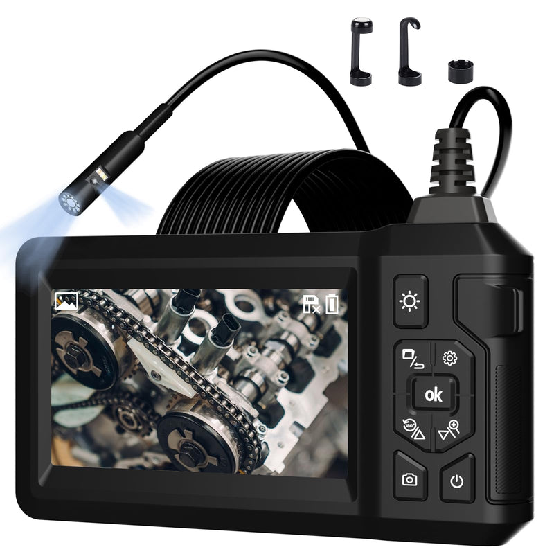 Industrial Endoscope Borescope with Light, 8mm Dual Lens 1080P HD IP67 Waterproof Snake Camera with 4.3" LCD, 8 LEDs & Semi-Rigid Cable - Inspection Tool for Industrial Use (32GB Included) 32.81 ft
