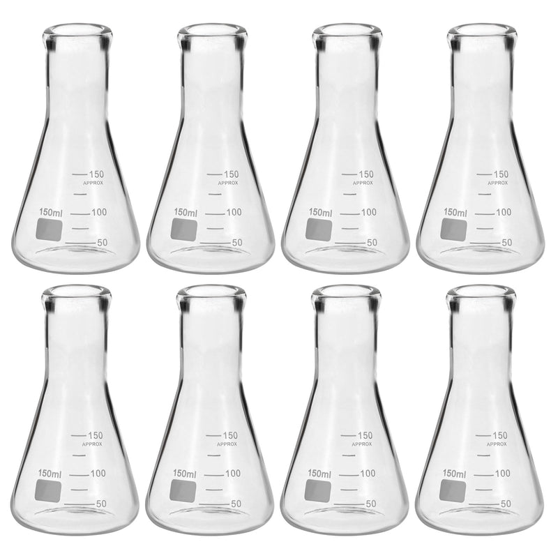 PATIKIL Erlenmeyer Flask, 8Pcs 150ml 5oz Narrow Mouth Graduated Flasks Borosilicate Glass with Printed Graduation for Lab Experiment Chemistry Science Study 150ml/5oz 8