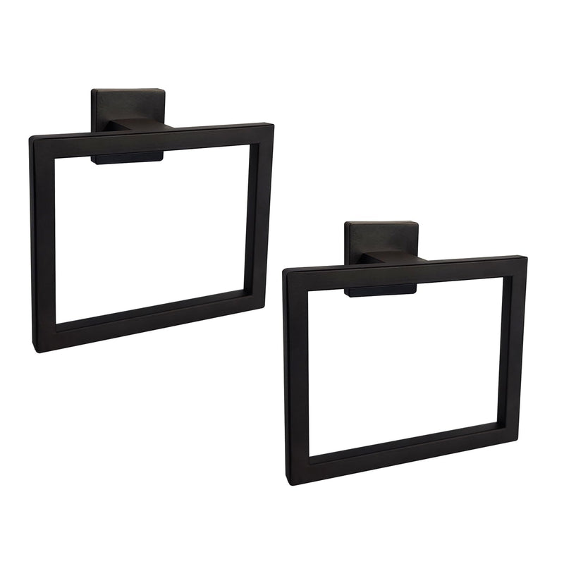 2 Pcs Square Towel Rings Black Hand Towel Holder Wall Mounted Hand Towel Rack Stainless Steel Kitchen Towel Holder Hand Towel Bar Bathroom Accessories for Towel Storage (Matte Black)