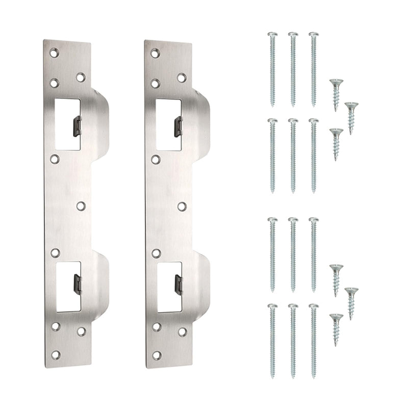 Door Strike Plate Reinforcement Plate - Double Holes,for Use with 5-1/2 in. and 6 in.Front Door Security Devices Metal Striker Plates Door Latch Plate,Steel, Satin Nickel, Silver(2 Pcs) 2