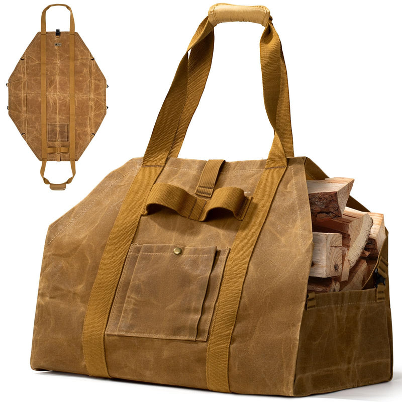 ONETIGRIS Waxed Canvas Firewood Carrier, 2-in-1 Firewood Tote Bag