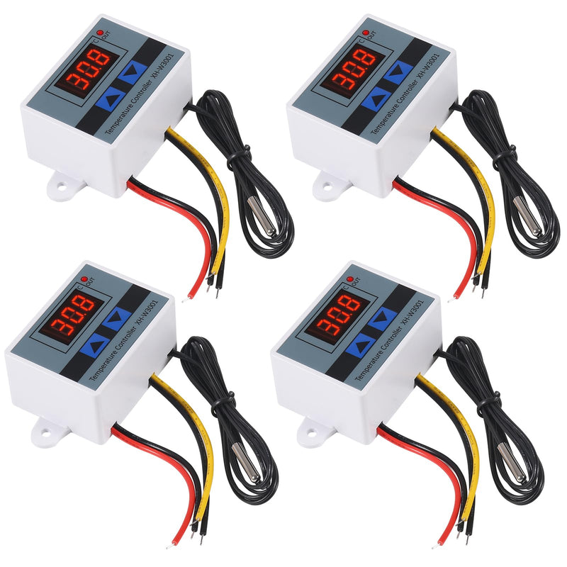 UMLIFE 4PCS XH-W3001 Digital LED Temperature Controller Module Digital Thermostat Switch with Waterproof Probe Programmable Heating Cooling Electronic Thermostat Range from -50℃ to 110℃ (12V 10A 120W) 4PCS 12V