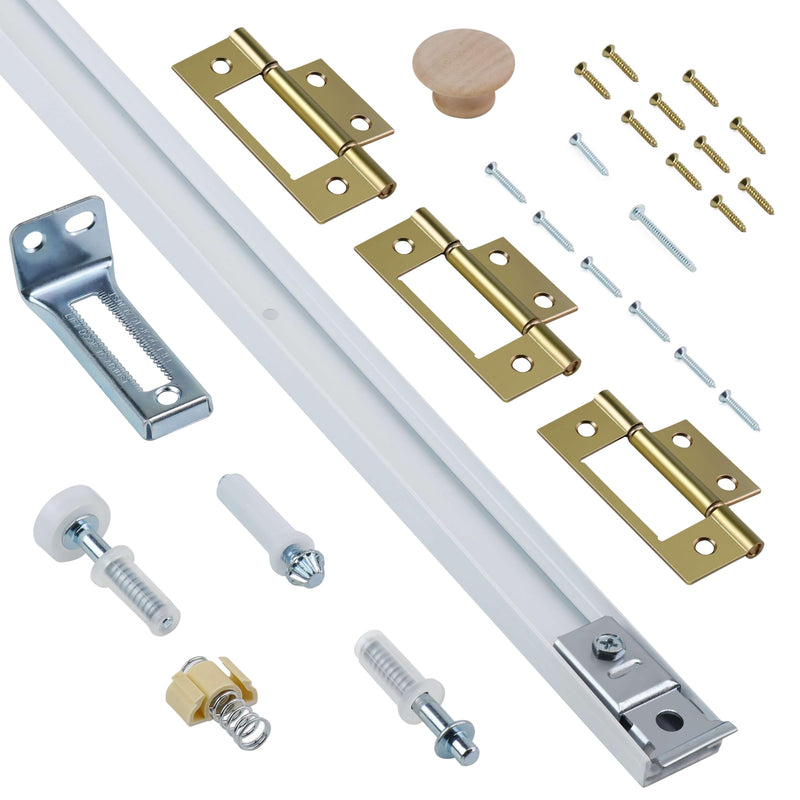 Bifold Door Hardware Kit, 30-Inch Bi-fold Closet Door Track Kit Bifold Closet Door Hardware Kit Folding Door Hardware Repair Replacement Tool Kit 30 Inch Track