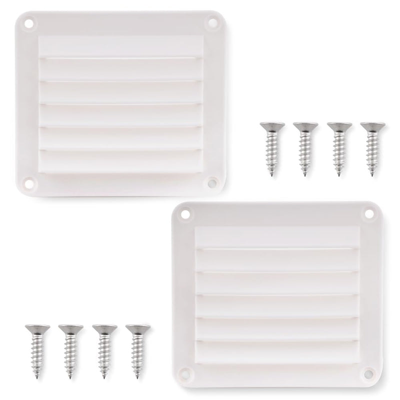VTurboWay 2 Pcs 5-1/2" Louvered Flush Plastic Thru Vent for Caravan, Marine Boat Vent, White, Free Installation Screws