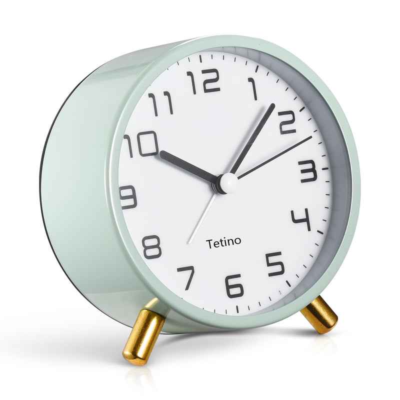 Analog Alarm Clocks,Retro Metal Desk Silent Non Ticking Small Clock with Night Light,Battery Operated,Simple Design,for Bedrooms, Bedside,Office,Home Décor (Green) Green