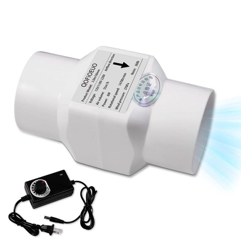 2 inch/50mm Inline Booster Duct Fan 6W with Variable Speed Controller Ventilation Cooling Exhaust Fan Low Noise Energy Efficient Blower Can Fan for 3D Printer Bathroom Kitchen (Adjustable Speed) Adjustable Speed