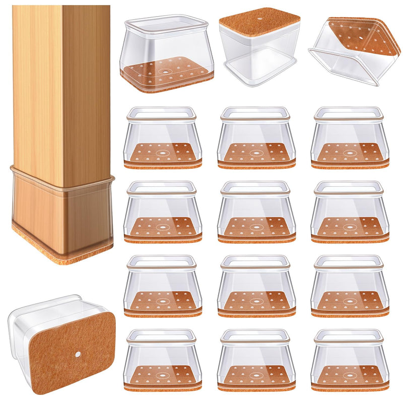 24 Pcs Chair Leg Floor Protectors for Hardwood Floors Rectangle Silicone Covers to Protect Wood Tile Floors Felt Pads Furniture Leg Caps Anti-Scratch Reduce Noise (Fit L:1-1/8" to 1-1/2",W:3/4" to 1") Rectangle S Clear-24pcs