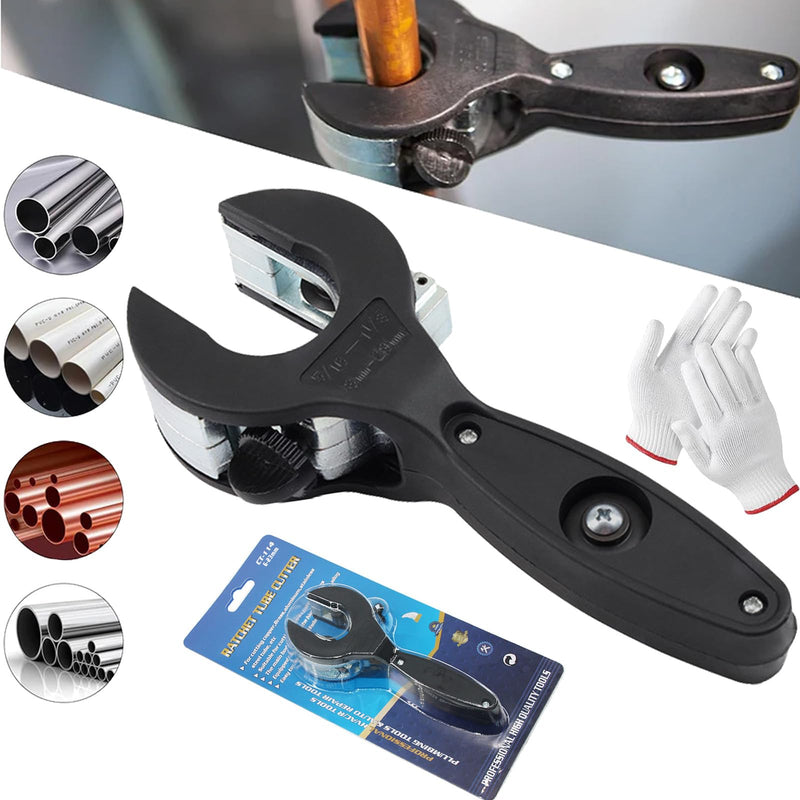 Ratcheting Tubing Cutter, 2025 New Upgrades Copper Pipe Cutter, Tubing Cutter 1/4" To 7/8", 2 in 1 Close Quarters Tube Compact Cutter, Ratcheting Pvc Cutter, Pipe Cutters Plumbing (Black) Black