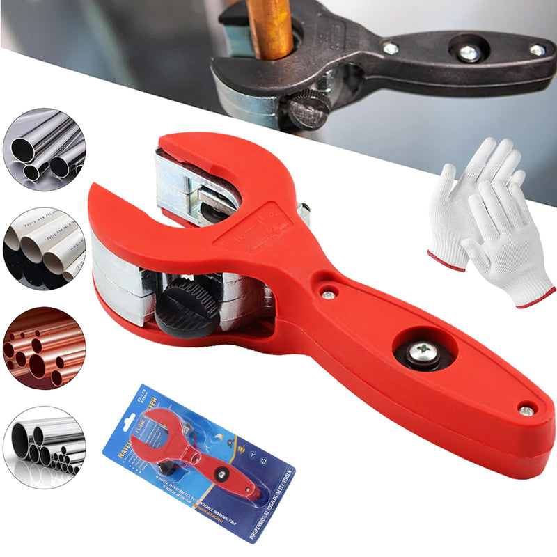 Ratcheting Tubing Cutter, 2025 New Upgrades Copper Pipe Cutter, Tubing Cutter 1/4" To 7/8", 2 in 1 Close Quarters Tube Compact Cutter, Ratcheting Pvc Cutter, Pipe Cutters Plumbing (Red) Red