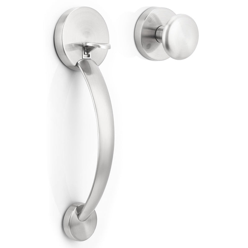 Probrico Satin Nickel Round Front Door Handle,Entry Door Handle Set with Door Knob,Exterior/Interior Passage Door Handleset Reversible for Right and Left Handed,1Pack 1