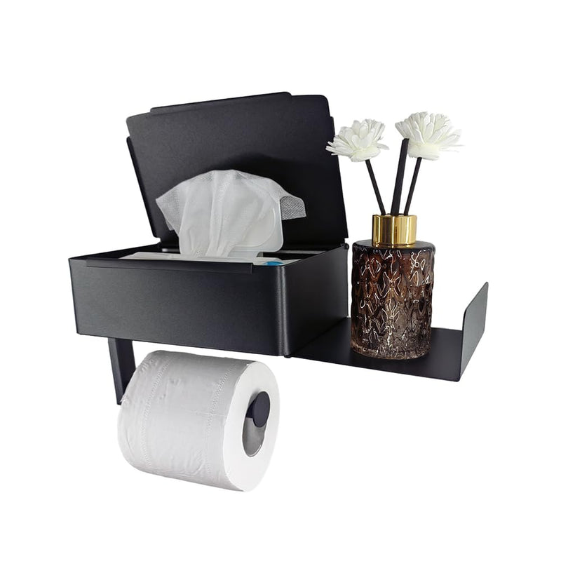 Bathroom Toilet Paper & Wipes Holder with Shelf - Wall Mount Dispenser (with Shelf)