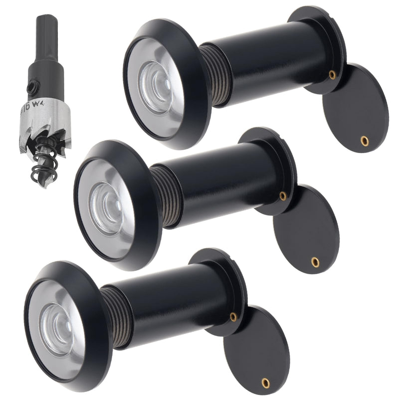 Door Viewer Peephole, Solid Brass Peephole with 5/8" (16 mm) Drill Bit for 1-1/2" to 2-3/8" Doors, 200 Degree Wide Viewing Angle Peep Holes for Front Door with Privacy Cover (Black) Black