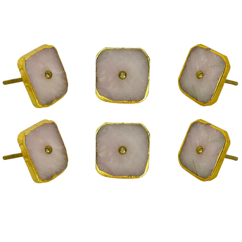 Perilla Home Set of 6 Agate Pink Knobs – Elegant Pink Agate & Metal Designs for Cabinets, Drawers, and Furniture Light Pink