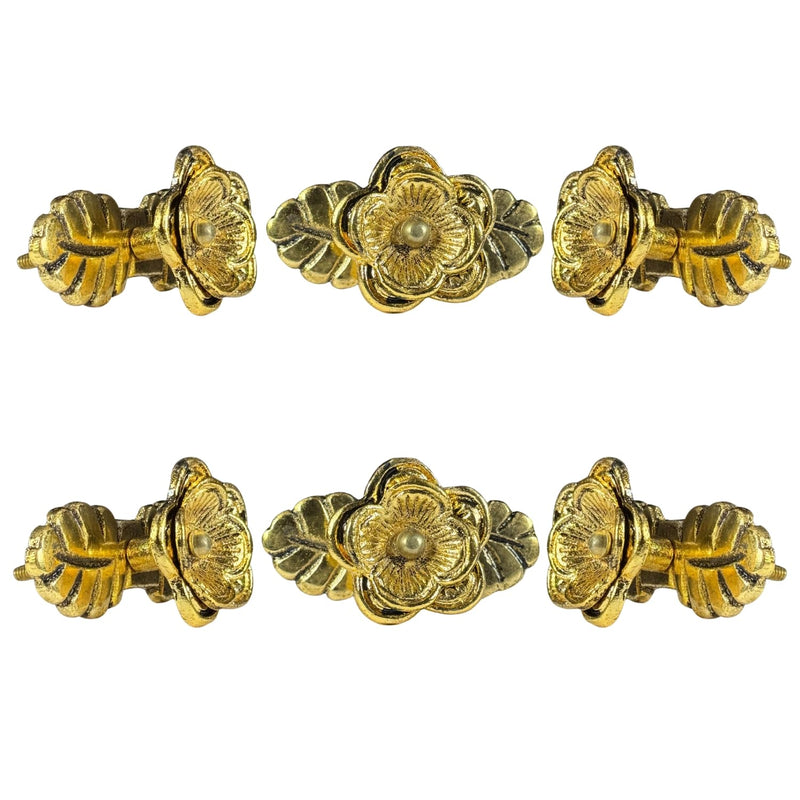 Perilla Home Set of 6 Metal Flower with Leaf Knobs – Antique Gold Iron Metal Knobs for Cabinets, Drawers, and Furniture