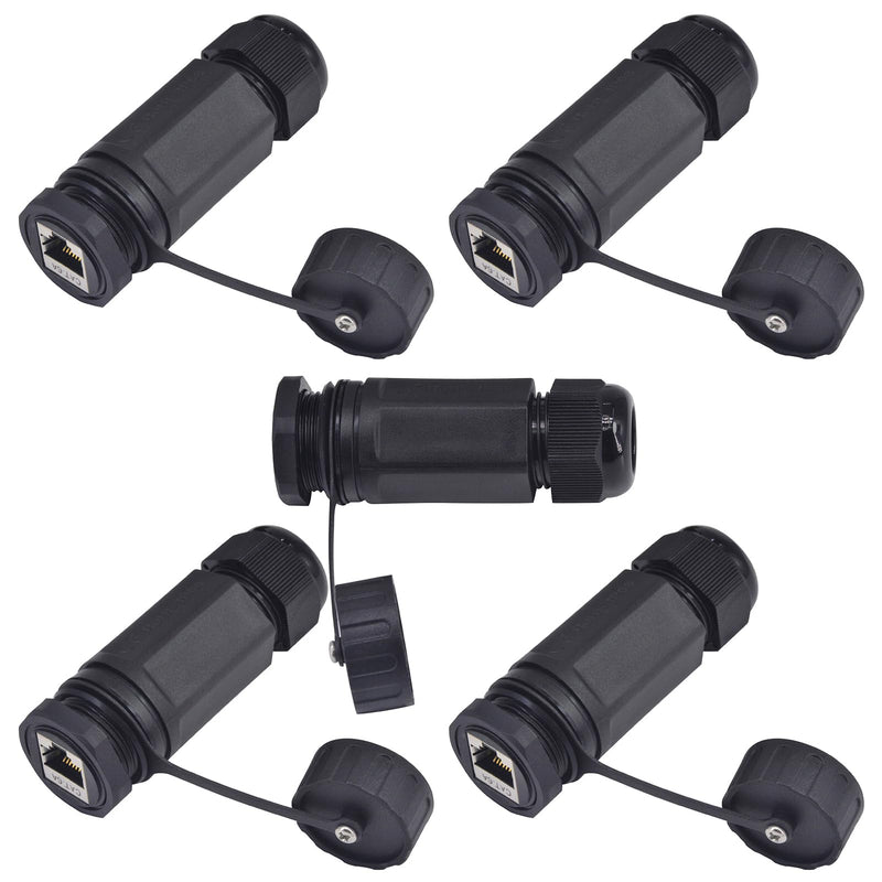 5 Pack M25 RJ45 Waterproof Connector, Shielded CAT6A Ethernet Coupler, IP68 Network Extension for Outdoor IP Camera, LED Signage & Industrial LAN, 10Gbps Female to Female Tool-Free Adapter 5PCS