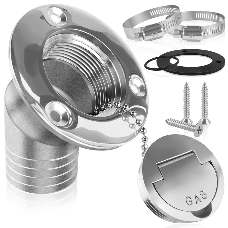 Boat Fuel Deck Fill/Filler with Keyless Cap with Screws, Marine Mirror Polished Stainless Steel Hardware Angled Neck for Boat Yacht Caravan 2inch Gas