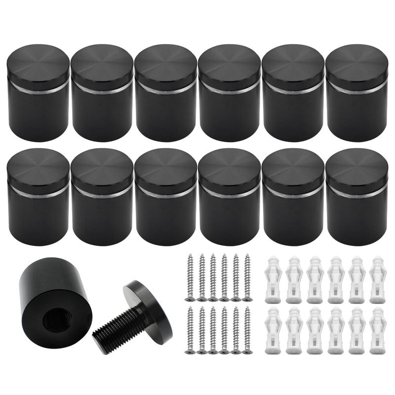 1“x 1“ Solid Aluminum sign standoffs wall mounts support advertising screws fixings bolts for acrylic frame picture billboard glass posters signs display 12PCS (Black anodized) Black anodized