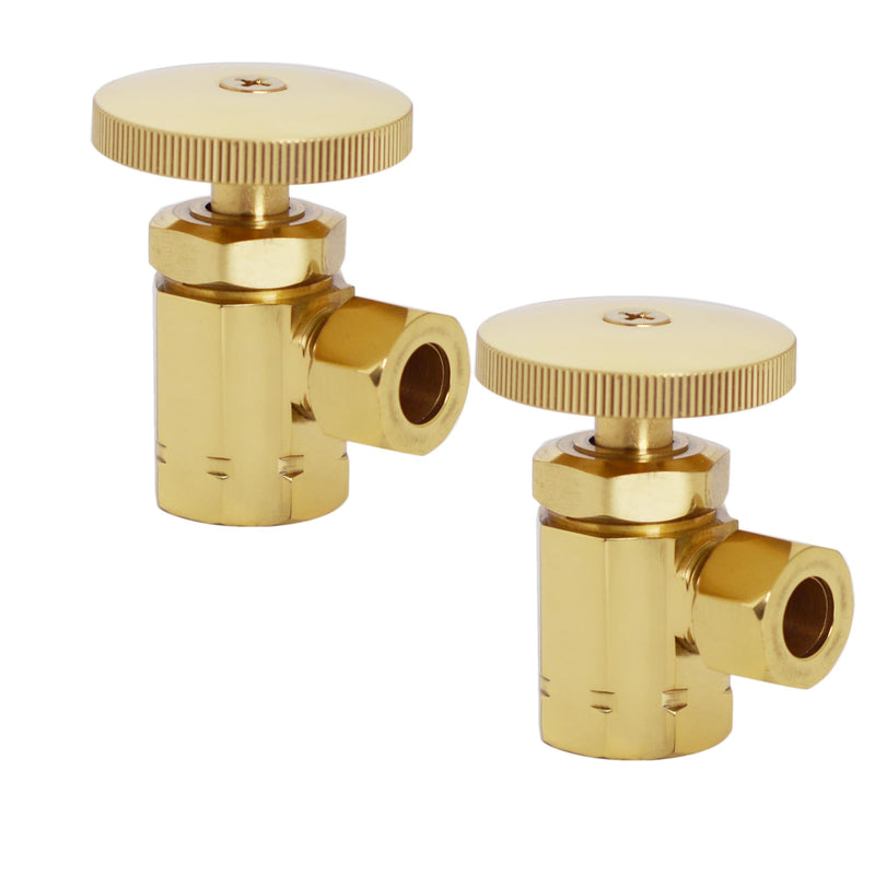 Westbrass D103-2-01 Round Handle Angle Stop Shut Off Valve, 1/2" IPS Inlet with 3/8" Compression Outlet, PVD Polished Brass (2-Pack) 2 Pack