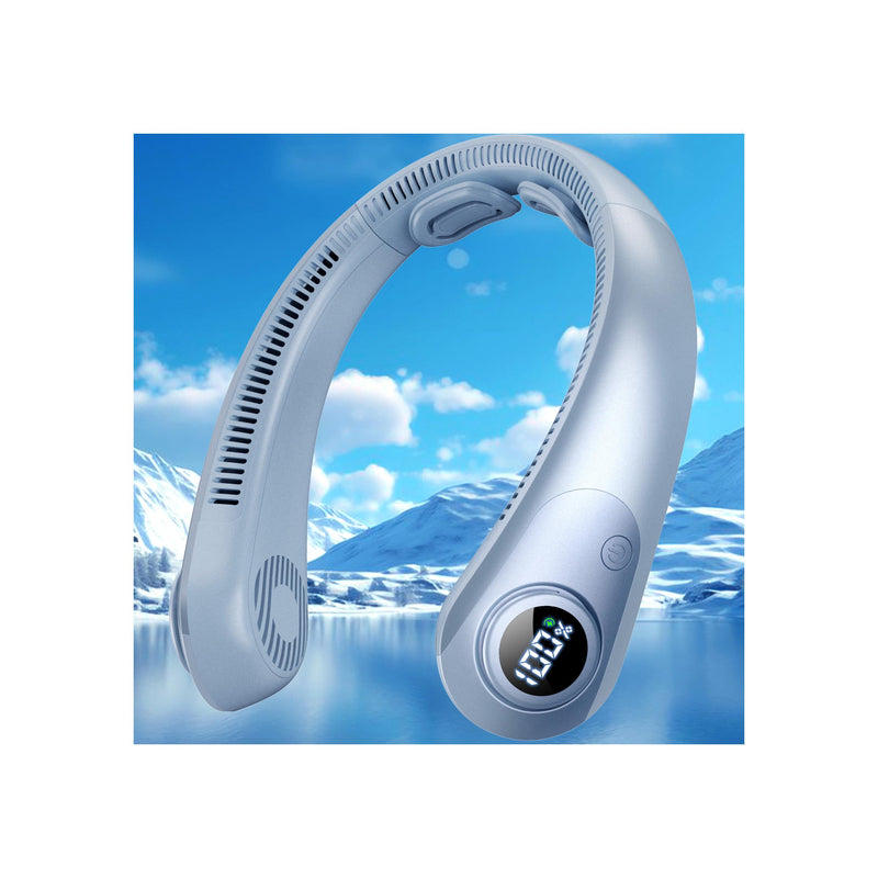 Portable Neck Fan that Blow Cold Air, LED Display, Rechargeable Hands-Free Wearable Cooling Personal Fan, 5 Speed, Neck Support, Bladeless Neck Air Conditioner, Gifts for Women/Men, Hot Flashes Light Blue