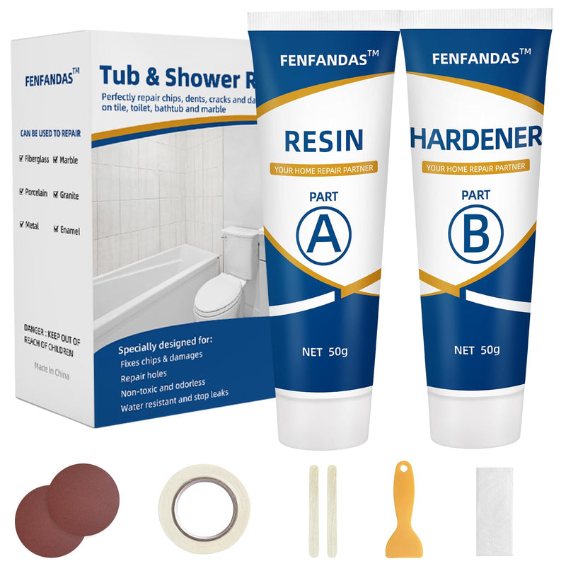 Tub and Shower Repair Kit White, Fiberglass Tub and Porcelain Repair Kit, Acrylic, Enamel, Ceramics Tile Toilet and Sink Repair Kit, Repair cracks, fragments, holes and pits, Bathtub Repair Kit White