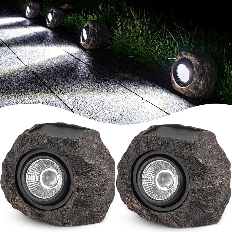 Solar Garden Rock Lights Outdoor - IP65 LED Waterproof Solar Spotlight, Solar Powered Landscape Path Decorative Garden Stone Lights for Pathway, Walkway, Yard, Patio (2 Pack) 2Pack-Bronze