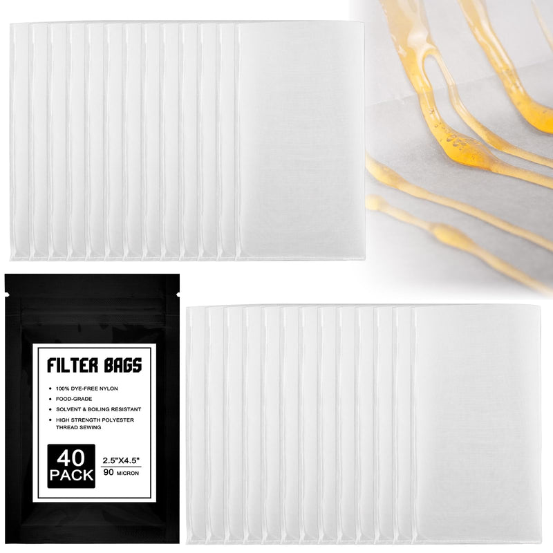 90 Micron Food Grade Nylon Tea Filter Bags 2.5"x4.5" Pressable Rosin, Filter Tea 40 Pack 90 Micron