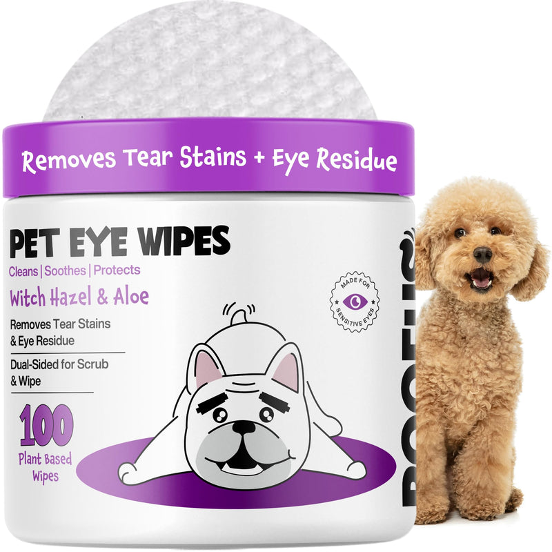 Eye Wipes 100 Counts - Dog Tear Wipes to Removes Tear Stains & Eye Residue - Hypoallergenic Pet Eye Cleaner Wipes for Cats & Dogs - Safe and Effective for Dogs & Cats White