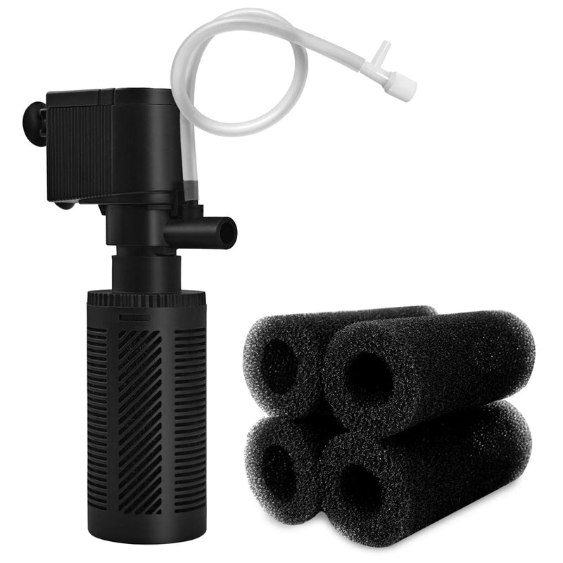 DOMICA Small Aquarium Filter with Aeration System 92GPH 5W Internal Filter for 3 to 10 Gallons Fish Tank, Submersible Fish Tank Filter with 4-pack Pre-filter Sponge