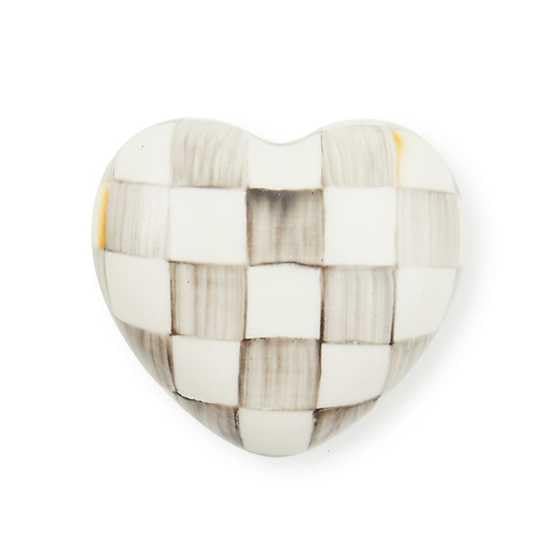 MACKENZIE-CHILDS Heart Knob, Decorative Drawer Pull Knob, Gray-and-White Sterling Check
