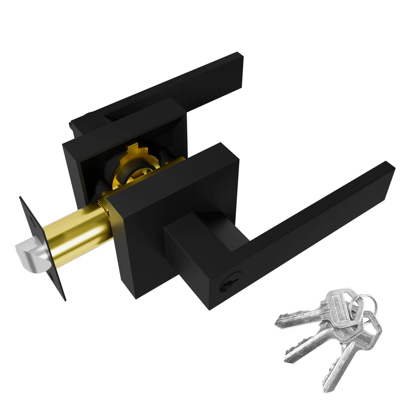 Exterior Door Handle with Lock and Key, Matte Black Enter Door Handle, Pick Resistant, Heavy Lock and Key for Front Entrance and Bedrooms