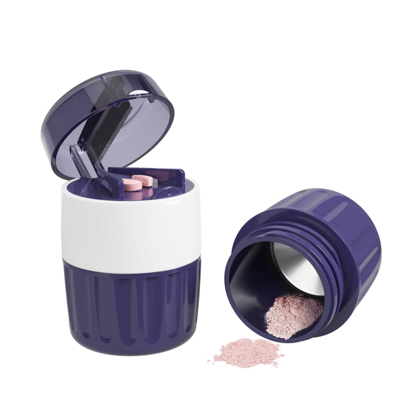 EZY DOSE Pill Crusher and Cutter 3-in-1, Crushes Cuts, and Stores Pills, Vitamins, Tablets, Built-In Storage Compartment, Features Stainless-Steel Blade, Portable and Travel-Friendly, Purple, BPA Free 1