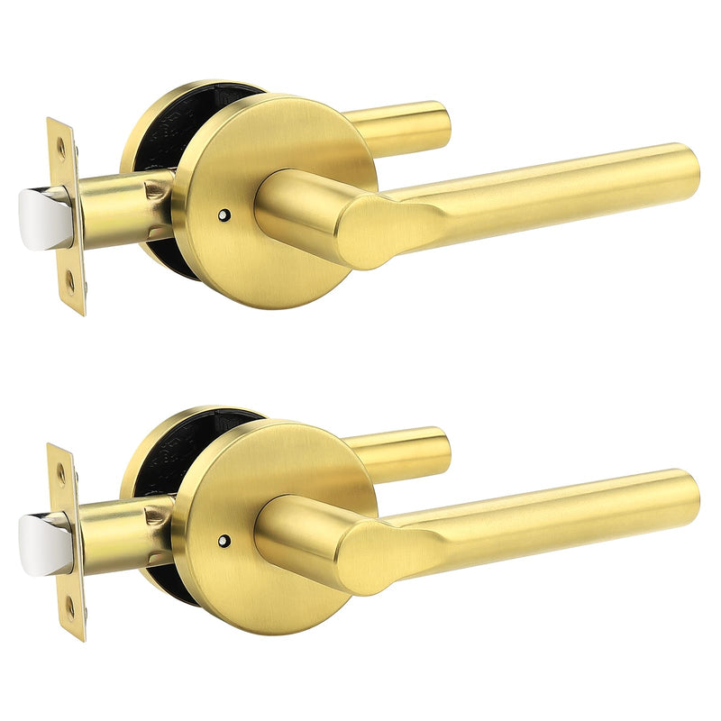knobelite Gold Privacy Door Handles Interior Keyless Door Lever,Left & Right Hand use Door Lock for Bath and Bed,Modern Stainless Steel Privacy Door Lock,2Pack 2