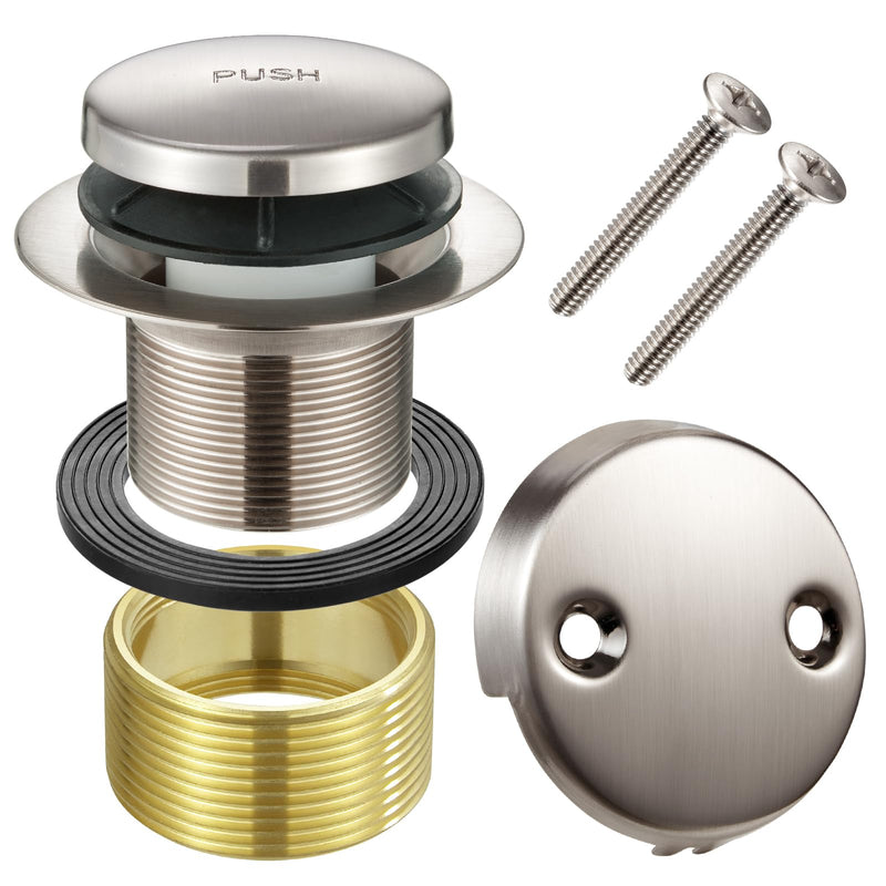 Bathtub Drain Tip-Toe Tub Trim Set with Two-Hole Overflow Faceplate, Bath Drain Trim Set Conversion Kit Assembly, Coarse Thread Replacement Trim Kit (Brushed Nickel) Brushed Nickel-