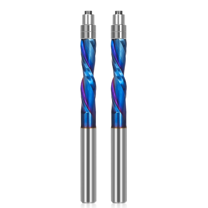 2Pcs Downcut Spiral Flush Trim Router Bit 1/4 Shank, Solid Carbide Flush Trim Router Bits Spiral with Nano Coated, for Woodworking Trimming 2