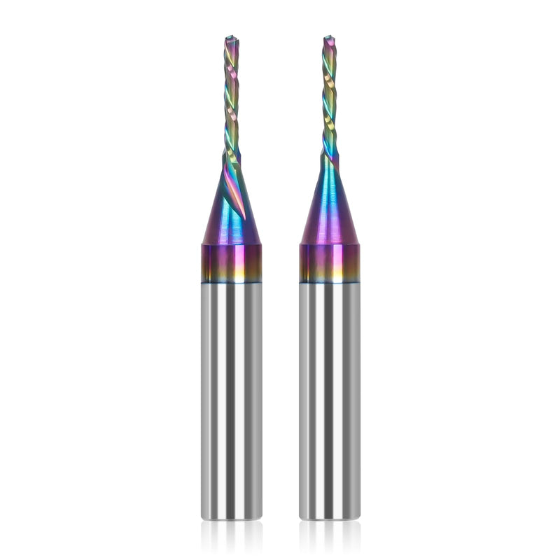 2pcs Downcut Spiral Router Bits 1/4 inch Shank, 1/16 Inch Cutting Diameter, Carbide with Nano Blue Coating CNC Router Bits End Mill for Wood Cut, Carving (1/16" Dia -1/2" CL - 1/4" Shank) 1/16" Dia -1/2" CL - 1/4" Shank