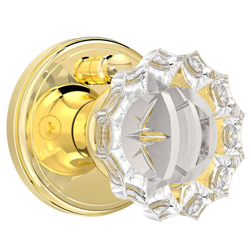 Glass Door Knobs Interior, Privacy Crystal Door Knobs with Lock for Bedroom Bathroom, Push Pin Button Inside Lock Polished Gold Privacy 1Pack