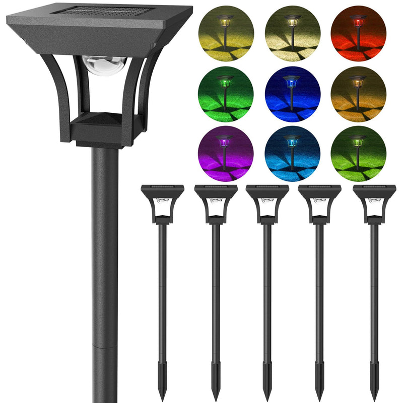 CINOTON 6 Pack RGBCW Solar Pathway Outdoor Lights, 3 Lighting Modes Solar LED Garden Light, IP65 Waterproof Outside Solar Powered Landscape Lighting for Patio Walkway Yard Driveway RGB/Warm/Cold White Multicolor