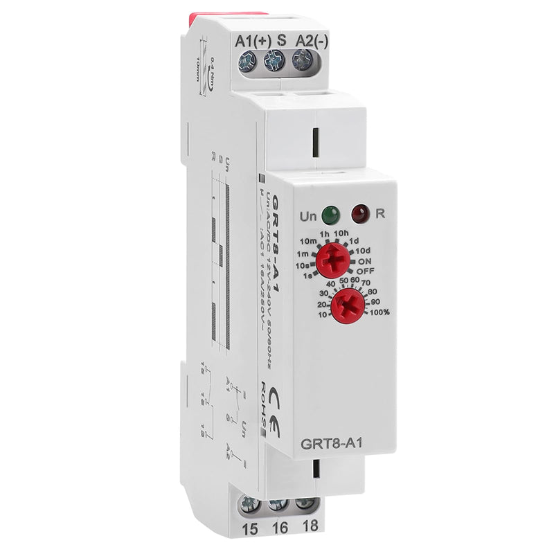 Delay On Time Relay 16A, Delay On Timer Relay GRT8 A1 Voltage Range AC DC 12V to 240V DIN Rail Electronic Relays of Wide Time Delay Range for 0.1 Seconds to 10 Days GRT8-A1 AC/DC 12V-240V