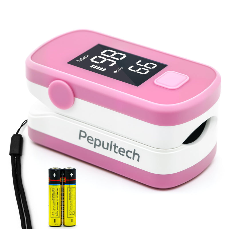 Pink Fingertip Pulse Oximeter,Blood Oxygen Saturation Monitor for Kids Adults, High Accuracy O2 Meter for All Skin,Battery and Lanyard Included (Pink)