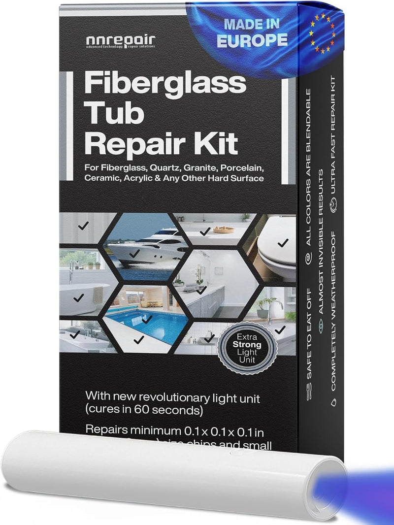 Fiberglass Tub Repair Kit (Clear, White Acrylic & Dark White Color) - Fix Your Defect Like a Pro I Suitable for Most Repairs I Upgraded Light Unit ‎Clear, white acrylic, and dark white - NewNest Australia