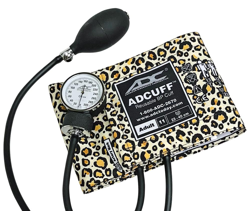 ADC Prosphyg 760 Pocket Aneroid Sphygmomanometer with Adcuff Nylon Blood Pressure Cuff, Adult, Leopard Print