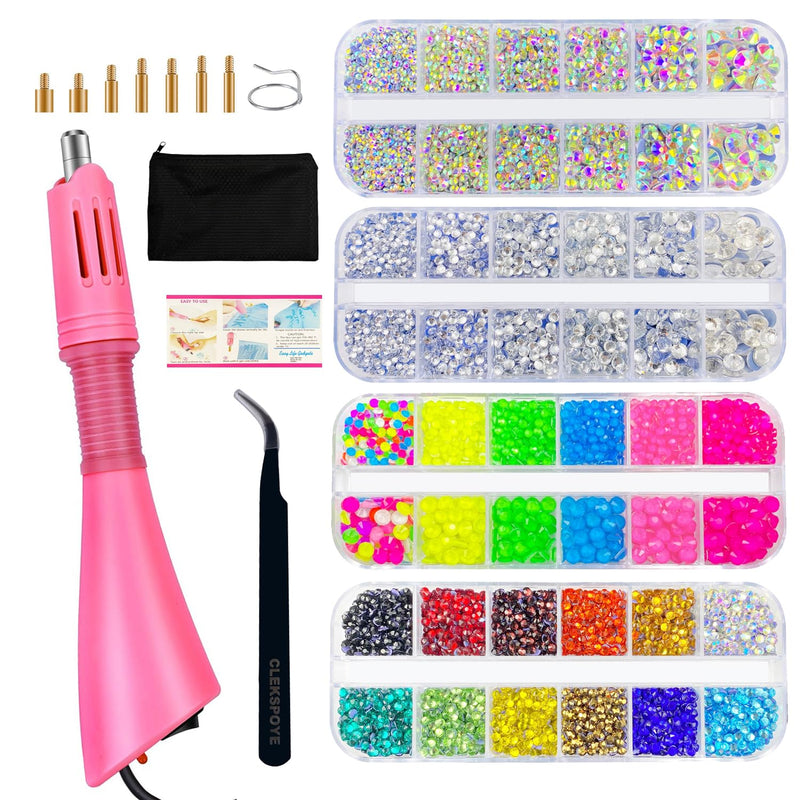 Hotfix Rhinestone Applicator, Iron-on Hot Fix Setter Tool Bedazzler Kit with Rhinestones,Hot Fixed Wand for Clothes Clothing Fabric Crafts,Pink Set Pink Set