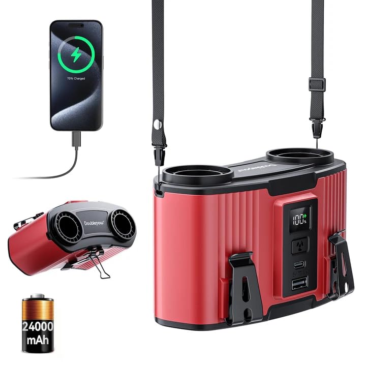 24000mAh Portable Waist Fan, Dual Waist Fan, USB Rechargeable Clip On Belt for Working, Dual Air Ducts Motors, 10 Speeds & 40H, Wearable Neck Fan Cooling for Camping, Outdoor, Travel (Red) Red 24000mAh