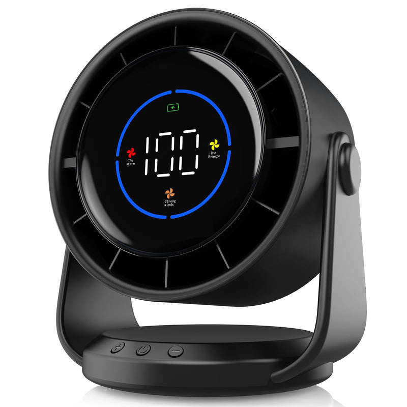YOSHENMO Desk Fan, Turbo Table Fan for Bedroom, 100-Speed Digital Display, Low Noise, 105° Adjustable Tilt, 7.5-inch, Rechargeable Battery, Wall-Mouted Design for Home, Office, Travel Dark Black