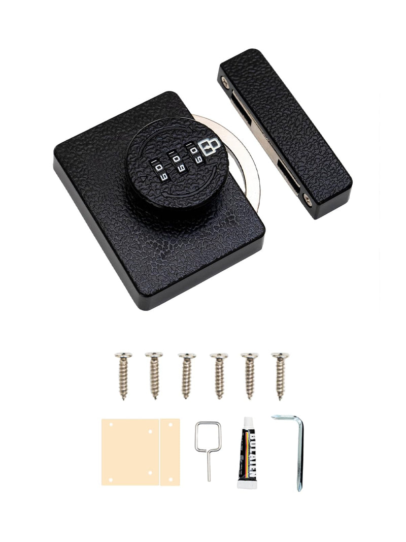 Combination Cabinet Locks, Anti-pry Concealed Child Lock for Drawers, Zinc Alloy Cabinet Locks with Combination for Medicine Cabinet, Closet, File Cabinet, Double Doors Cabinet (Black) Black
