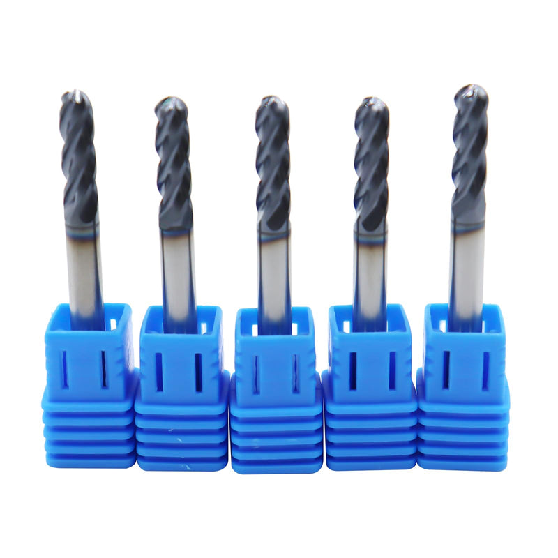 5pcs 3/16in Ball Nose Solid Carbide End Mills,4 Flute, 30 Degree Helix Bits Tool for Medium Hardness Steel, Brass, Iron 5