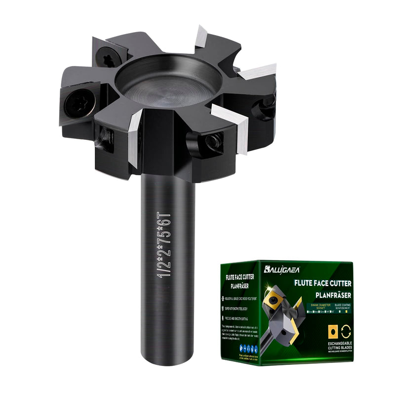 CNC Spoilboard Surfacing Router Bit 1/2'' Shank, Slab Flattening Router Bit with 2" Cutting Diameter, Planing Bit for Woodworking with 6 Carbide Inserts