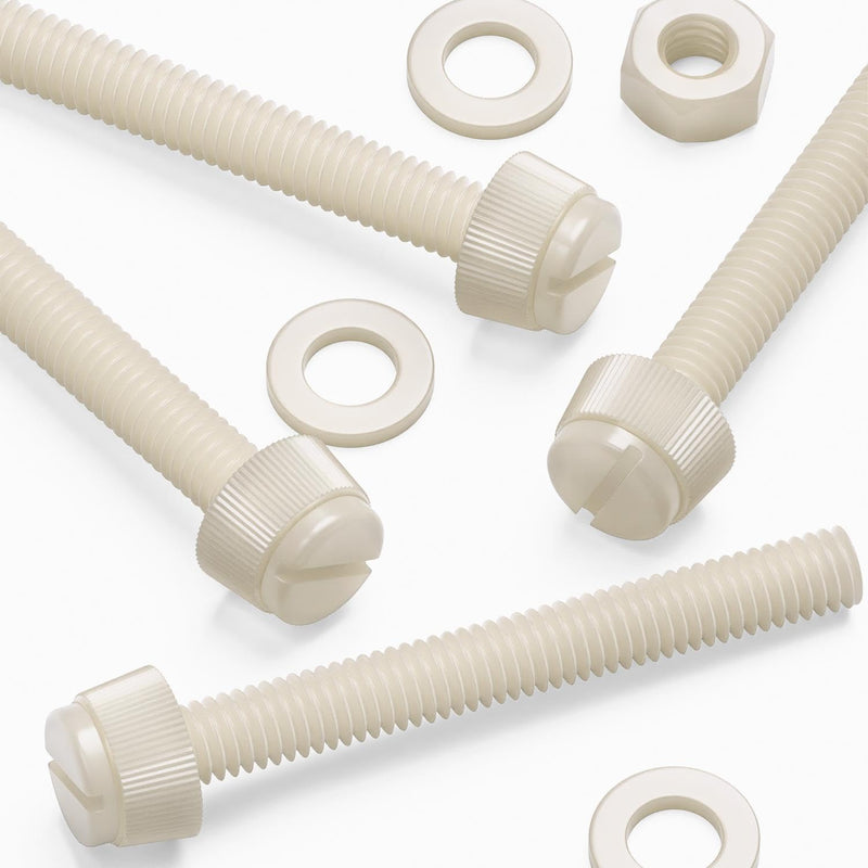 50 x Natural, Nylon Plastic Thumbscrews, knurled, M6 x 50 mm, (15/64 x 1 37/64 in), Nuts, Bolts, washers