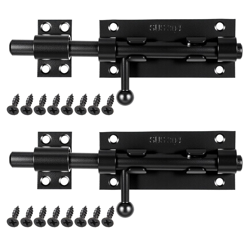 2 Pcs Slide Lock, 304 Stainless Steel Gate Latch, Slide Bolt Latch,Thickened Heavy Door Latch Lock, 6 Inch Black Barrel Bolt Latch, Security Slide Latch Lock