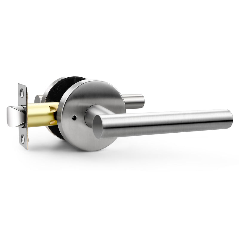 Orger 2 Pack Privacy Interior Door Handles for Bathroom and Bedroom, Stain Nickel Door Lock Handles, 304 Stainless Steel Keyless Door Knobs for Right & Left Sided Brushed Nickel